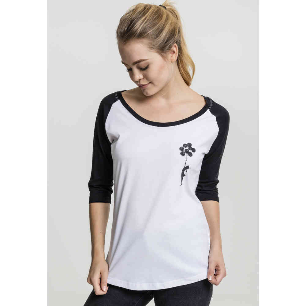 Merchcode Banksy - Brandalised Banksy's Graffiti Balloons Top à manches raglan - Blanc/Noir